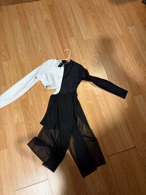 Black & White Asymmetrical Mesh Jumpsuit - Tenth House - CM